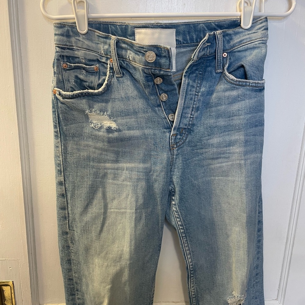 Mother Denim Distressed straight leg light wash jeans size 24